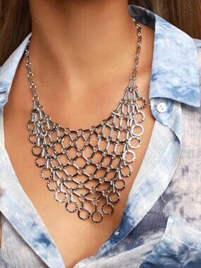 Lulus Call Your Attention Silver Chain Statement Necklace